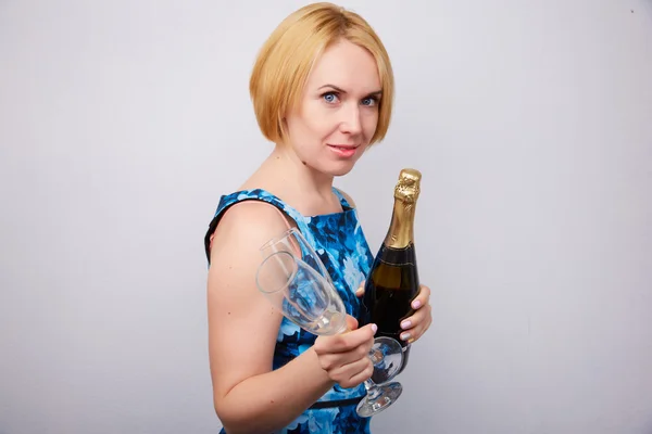 Young beautiful woman with champagne — Stock Photo, Image
