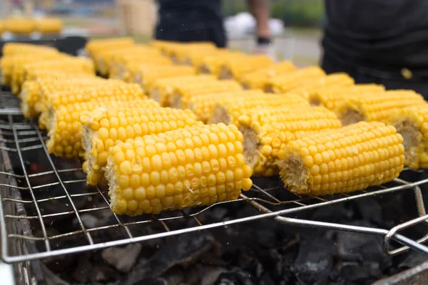 Sweet corn ears on grill