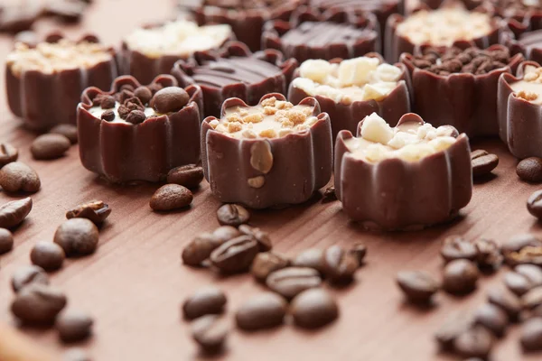 Cukorka, csokoládé, kávé bab — Stock Fotó
