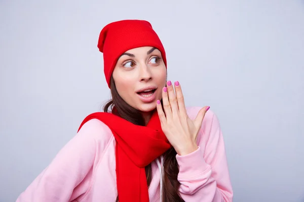 Beautiful girl in red hat and scarf Royalty Free Stock Photos