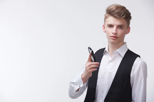 Joven hombre de negocios seguro con teléfono —  Fotos de Stock