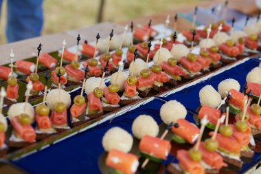 lezzetli aperatifler büfe için sopa üzerinde