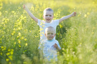 Çiçek açan çayır, küçük çocuklar