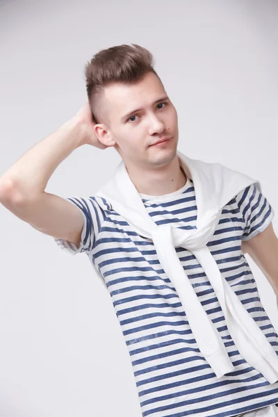 Hipster guy in striped t-shirt — Stock Photo, Image