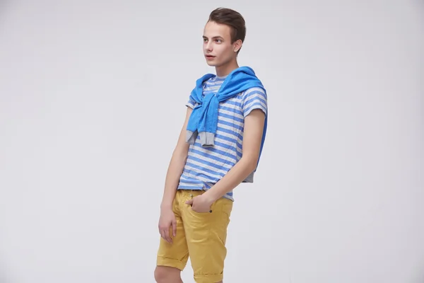 Hipster guy in striped t-shirt — Stock Photo, Image