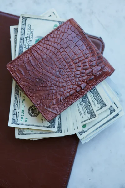 Monedero de cuero con dinero —  Fotos de Stock