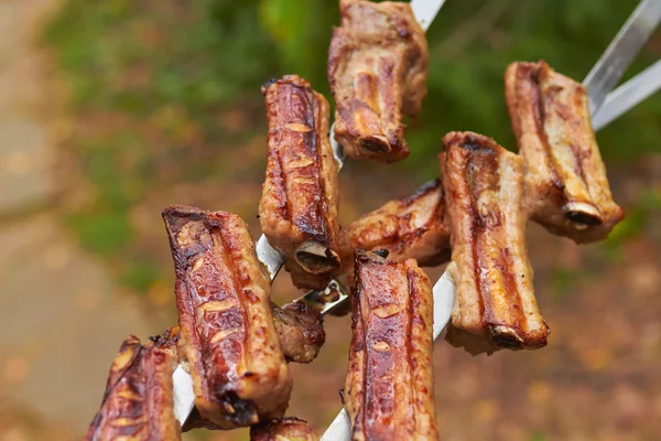 Skewers with grilled ribs — Stock Photo, Image