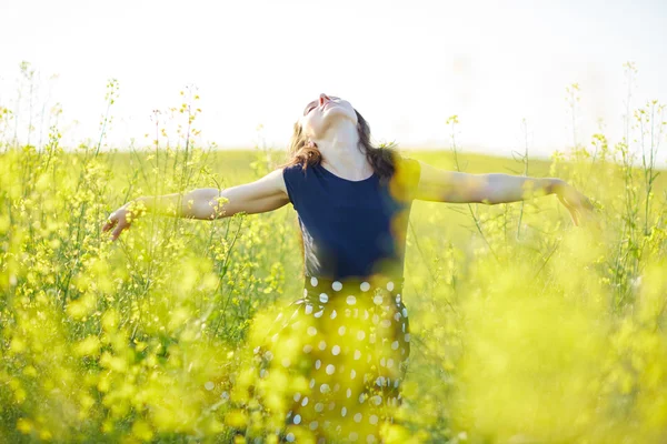 Chica en el campo de floración — Foto de Stock