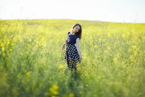 Chica en el campo de floración — Foto de Stock