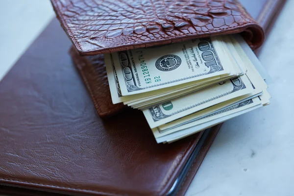 leather purse with money