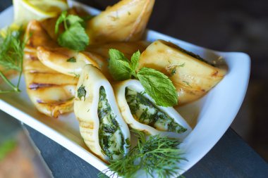 Yangın dolması kalamar kavrulmuş