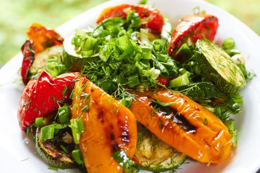 biber, kabak, yeşil soğan ve bitki