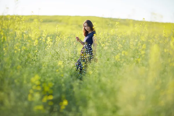 Chica en el campo de floración — Foto de Stock