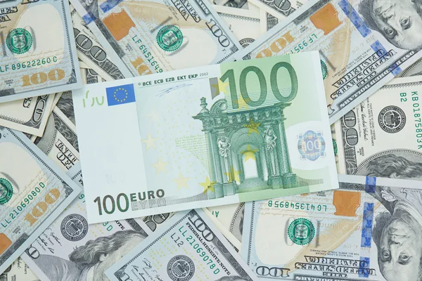 Dollars en euro geld — Stockfoto