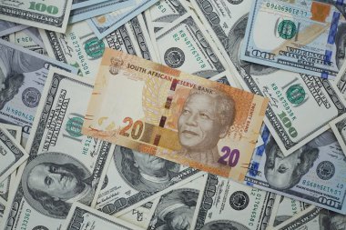 twenty rand against the background of dollars