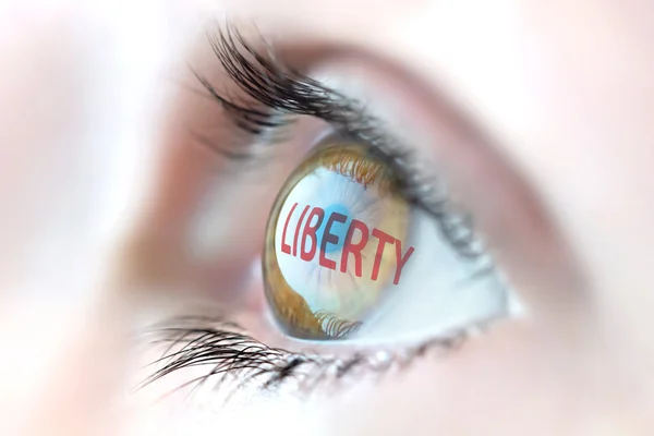 Reflectie van de Liberty in oog. — Stockfoto