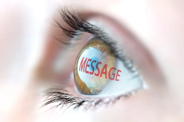 Message reflection in eye. — Stock Photo, Image