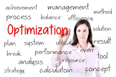 En iyi duruma getirme kavramı yazma genç iş kadını.