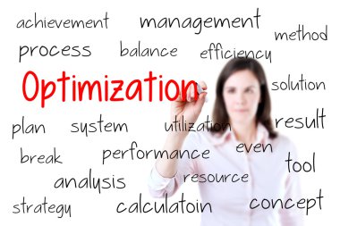 En iyi duruma getirme kavramı yazma genç iş kadını.