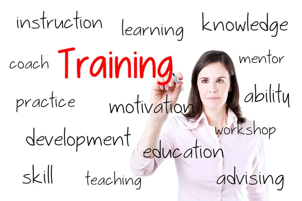 Young business woman writing training concept. — Stock Photo, Image