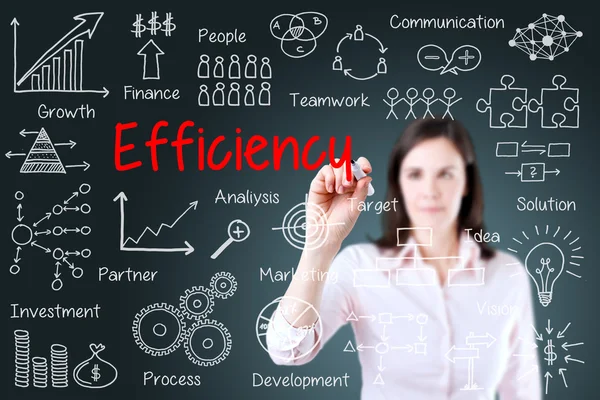 Young business woman writing concept of efficiency business process. — Stock Photo, Image