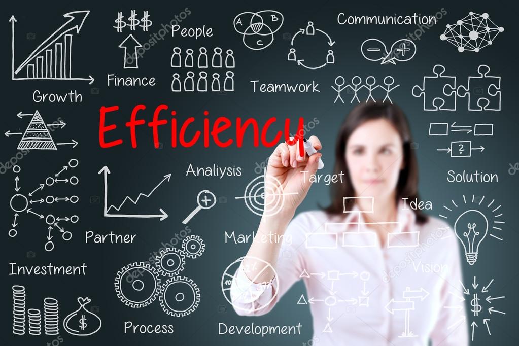 Young business woman writing concept of efficiency business process.