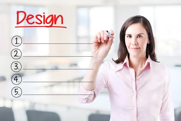 Podnikání žena psaní prázdný seznam Design. Kancelář pozadí. — Stock fotografie
