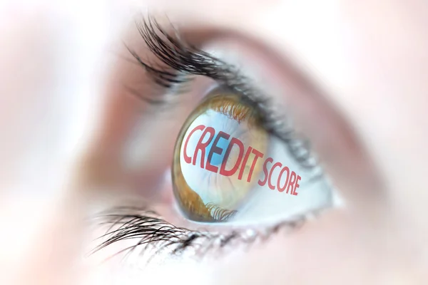 Credit Score reflection in eye. — Stock Photo, Image