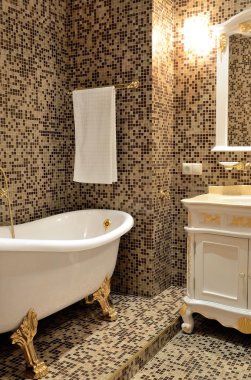 Retro tarzı - banyo, ayna ve lavabo ile dolap tuvalette iç