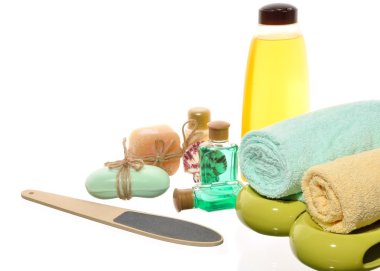 Items for a pedicure in the salon, body care, spa, steam baths, saunas on a white background clipart
