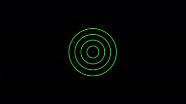 Yeşil grafik nesne, merkezde, saat yönünde dönerken ve boyutu artarken, eş merkezli dalgalar halinde çoğalır ve genişler, sonra üretilen etki ile devam eder.