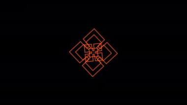 Merkeze yerleştirilen turuncu grafik nesne, saat yönünde dönerken ve boyutu artarken, eş merkezli dalgalar halinde çoğalır ve genişler..