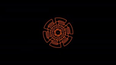 Merkeze yerleştirilen turuncu grafik nesne, saat yönünde dönerken ve boyutu artarken, eş merkezli dalgalar halinde çoğalır ve genişler..