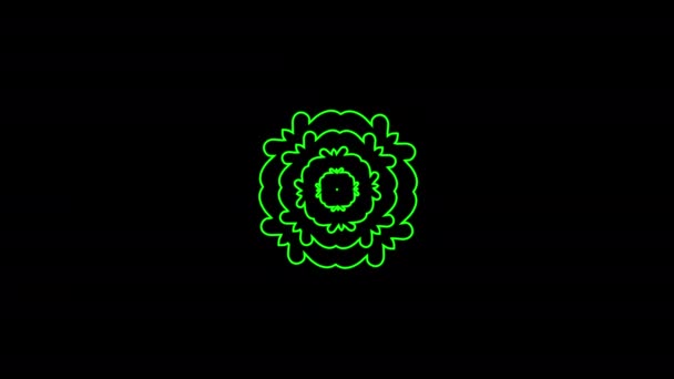 绿色图形物体 放置在以同心波重复和膨胀的中心 同时它顺时针旋转并增加尺寸 然后继续产生效果 — 图库视频影像