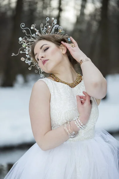 Porträt einer jungen schönen Frau mit einer Krone mit Strass — Stockfoto