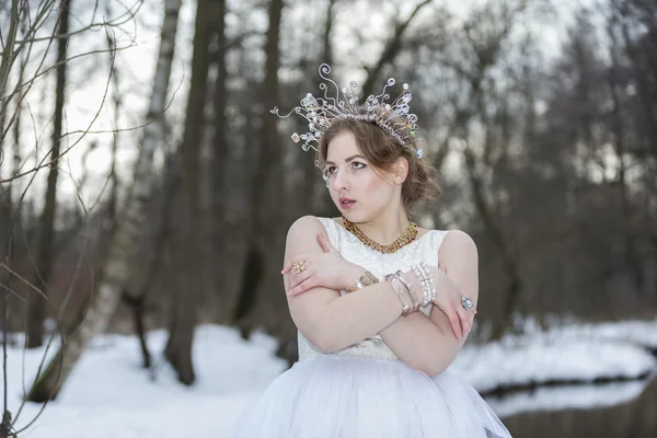 Retrato de uma jovem mulher bonita vestindo uma coroa com Rhinest — Fotografia de Stock