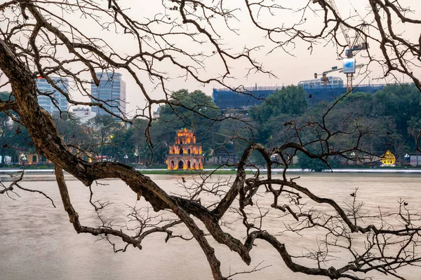 Želví Věž Symbol Vietnamu Soumraku Jezera Hoan Kiem Guom Nebo — Stock fotografie