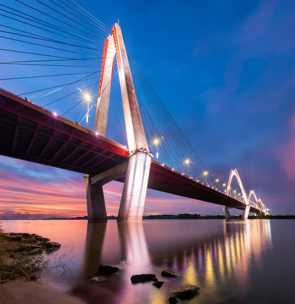 Nhat Tan Bridge Kabelbro Som Korsar Röda Floden Hanoi Och — Stockfoto