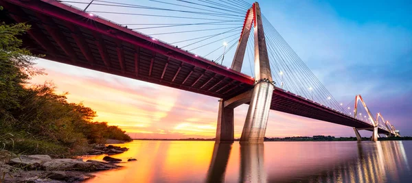 Nhat Tan Bridge Kabelbro Som Korsar Röda Floden Hanoi Och — Stockfoto