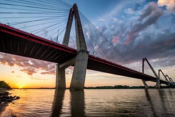 Nhat Tan Bridge Kabelbro Som Korsar Röda Floden Hanoi Och — Stockfoto