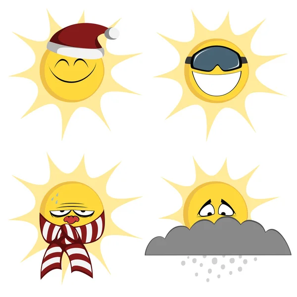 Mascottes soleil hiver — Image vectorielle