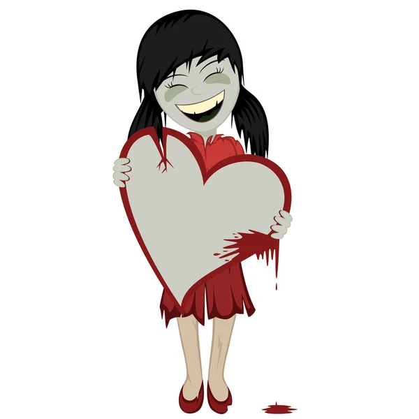 Zombie chica con un corazón sangriento — Vector de stock
