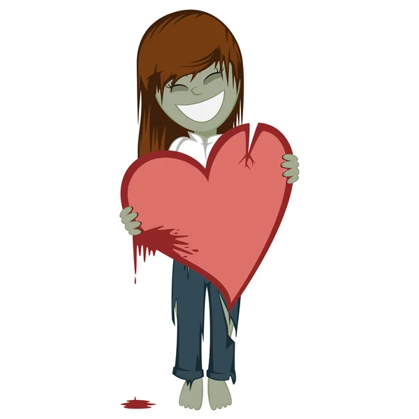 Zombie fille avec un coeur sanglant — Image vectorielle