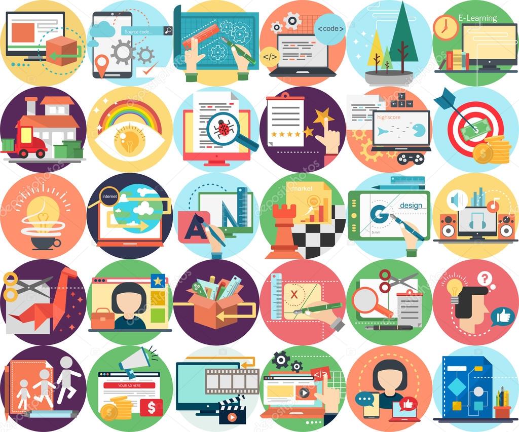Set of great flat icons with style long shadow icon and use for Business, Creative Idea, Concept, Marketing and much more.