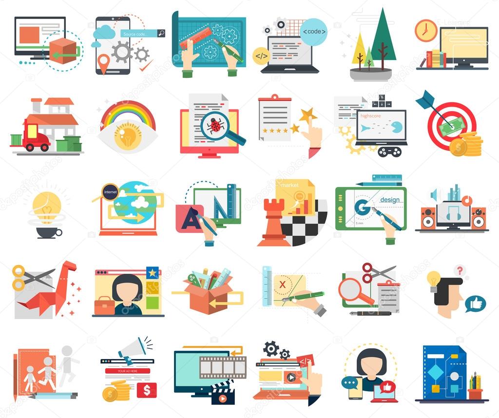 Set of great flat icons with style long shadow icon and use for Business, Creative Idea, Concept, Marketing and much more