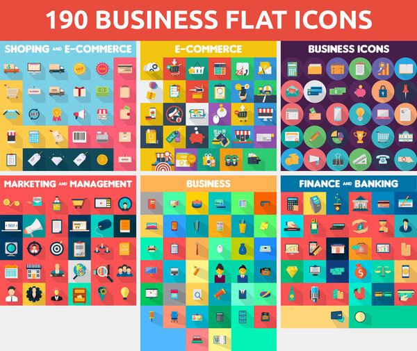 190 Векторный набор Business Flat Icon
