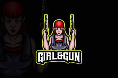 Kız & Silahı - Esport Logo Şablonu