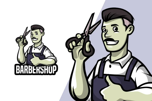 Barbershop Modelo Logotipo Mascote —  Vetores de Stock