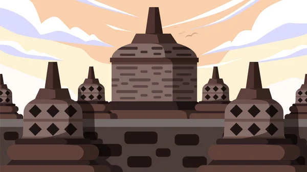 Templo Borobudur Monumento Famoso — Vector de stock