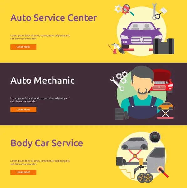 Mechanic and Car Repair Banner Set — Stock Vector